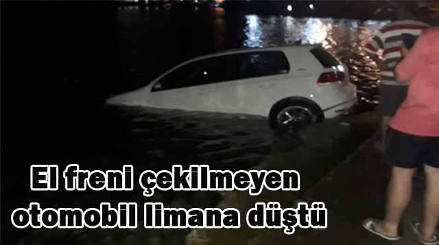 El freni çekilmeyen otomobil limana düştü