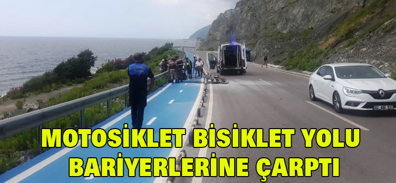 Motor bisiklet yolu bariyerlerine çarptı