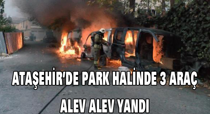 Ataşehir’de park halindeki 3 araç alev alev yandı